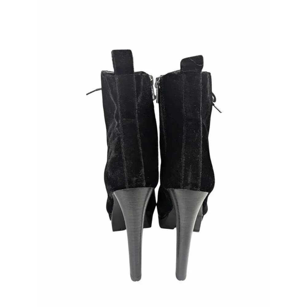 Aldo Aliria Black Velvet platform zip lace up bootie heels womens 8.5
